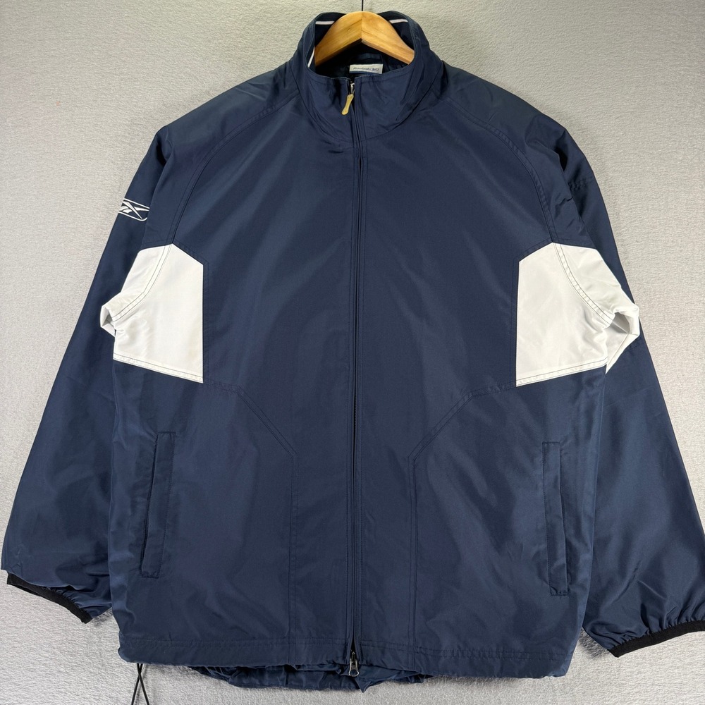 Vintage Reebok‎ Mens XL Windbreaker Jacket Full Zip Athletic Navy Blue
